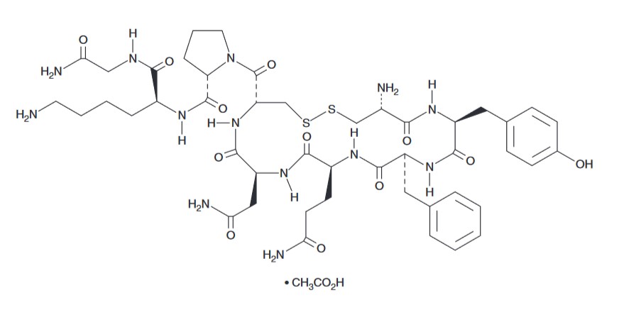 Aminosäuresequenz von Arginin-Vasopressin (Argipressin): Cys-Tyr-Phe-Gln-Asn-Cys-Pro-Arg-Gly-NH2.