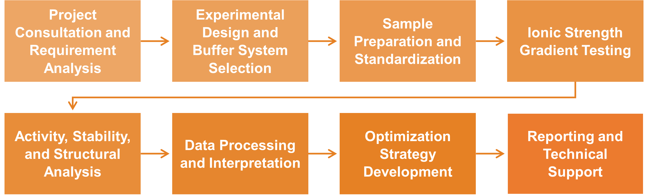 Workflow des Services zur Ionenstärke-Stabilitätsprüfung und Optimierung