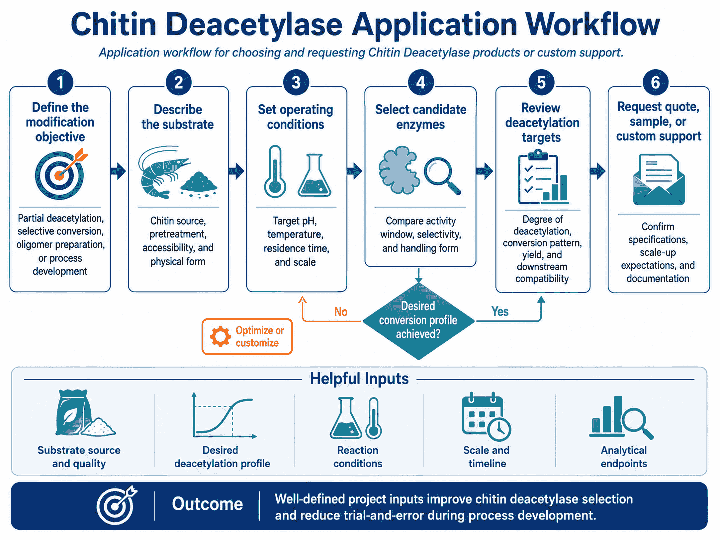 Application workflow for choosing and requesting Chitin Deacetylase products or custom support