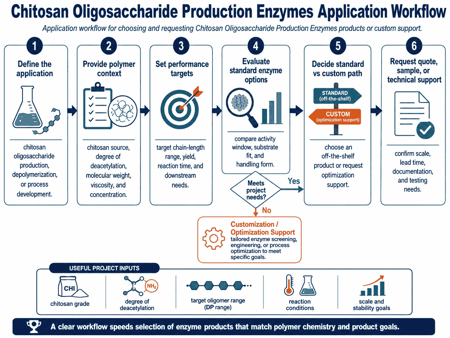 Application workflow for choosing and requesting Chitosan Oligosaccharide Production Enzymes products or custom support