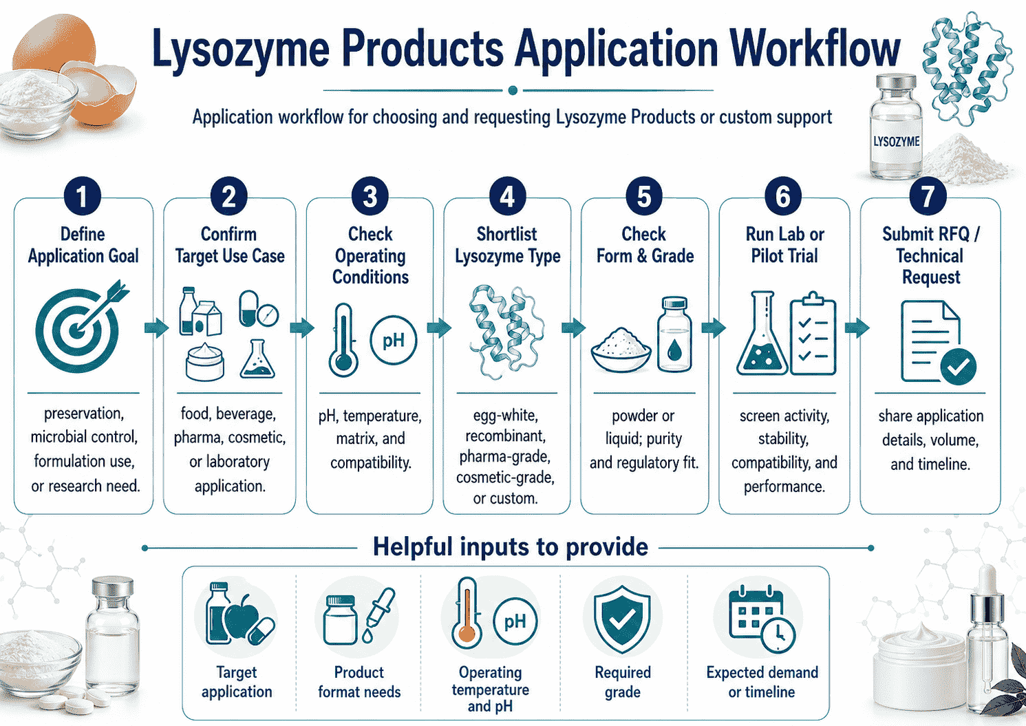 Application workflow for choosing and requesting Lysozyme Products products or custom support